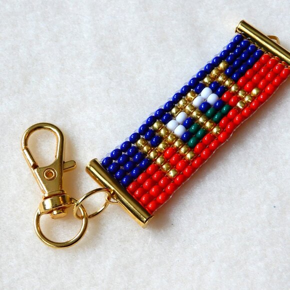 Haiti Haitian flag bead keychain / bag charm, handmade, 30% to charity - Picture 2 of 4